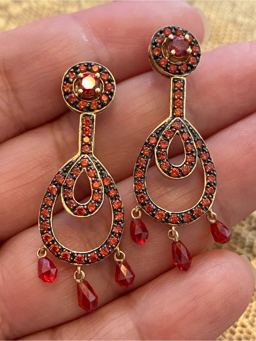 Estate Fully Signed MEDA 14k Solid Yellow Gold Chandelier Drop Stud Earring